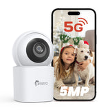 Caméra de Surveillance WiFi Intérieure PT 5MP Super HD, Panoramique & Inclinaison, Détection IA, Vision Nocturne, Audio Bidirectionnel, Sans Abonnement, Babyphone & Caméra pour Animaux