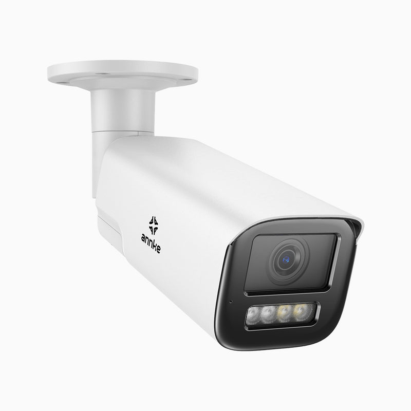 ACZ800 - Caméra de sécurité extérieure PoE à zoom optique 4K 4X, vision nocturne à deux lumières, détection de mouvement 2.0, Microphone intégré, sirène et alarme stroboscopique