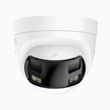FCD800 - Caméra de sécurité extérieure PoE à double objectif 8MP UHD, vue panoramique à 180°, vision nocturne intelligente à double éclairage, audio bidirectionnel, sirène et alarme actives, détection humaine et de véhicules, IP67