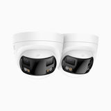FCD600 - Lot de 2 Caméra de sécurité extérieure panoramique PoE 6MP, double objectif, ultra grand angle 180°, super ouverture f/1.2, capteur BSI, micro intégré, sirène et alarme actives