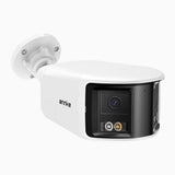 FCD800 - Caméra de sécurité extérieure PoE à double objectif 8MP UHD, vue panoramique à 180°, vision nocturne intelligente à double éclairage, audio bidirectionnel, sirène et alarme actives, détection humaine et de véhicules, IP67