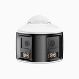 FCD800 - Caméra de sécurité extérieure PoE à double objectif 8MP UHD, vue panoramique à 180°, vision nocturne intelligente à double éclairage, audio bidirectionnel, sirène et alarme actives, détection humaine et de véhicules, IP67