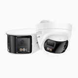 FCD600 - Lot de 2 Caméra de sécurité extérieure panoramique PoE 6MP, double objectif, ultra grand angle 180°, super ouverture f/1.2, capteur BSI, micro intégré, sirène et alarme actives