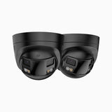 FCD800 - Lot de 2 Caméra de sécurité extérieure PoE à double objectif 8MP UHD, vue panoramique à 180°, vision nocturne intelligente à double éclairage, audio bidirectionnel, sirène et alarme actives, détection humaine et de véhicules, IP67