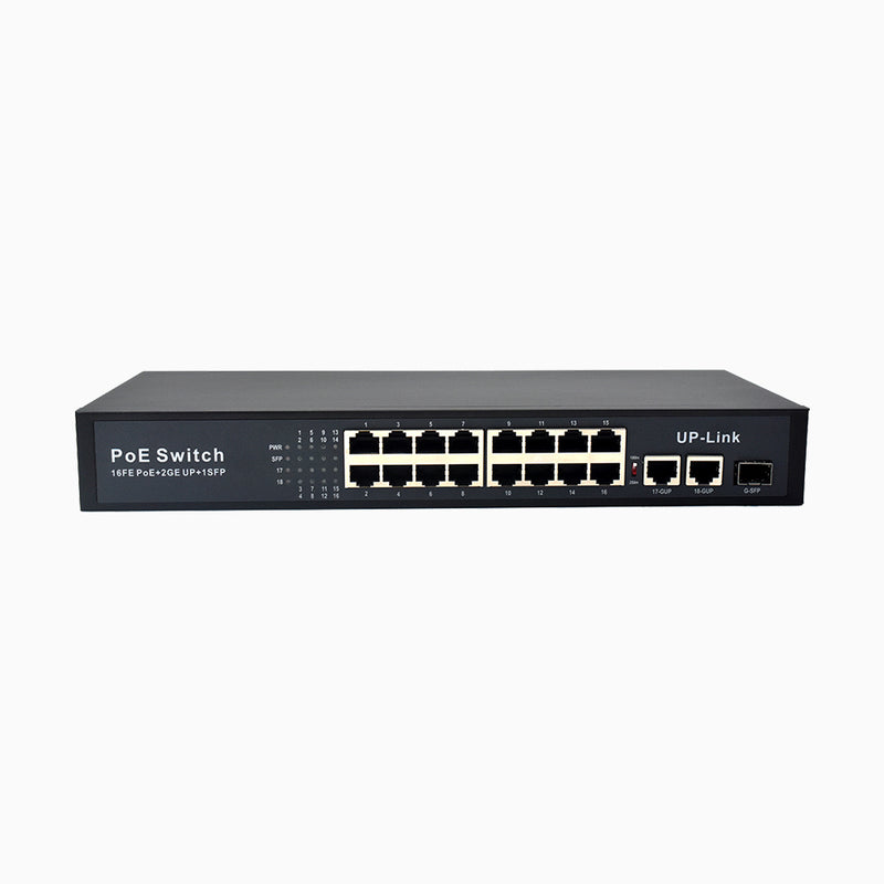 Commutateur PoE Gigabit Ethernet à 16 ports avec boîtier métallique, fixation sur bureau ou murale