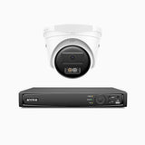 H500 - Kit de surveillance PoE 5MP à 4 canaux avec 1 caméra, Vision nocturne intelligente à double éclairage, 3072 × 1728 à 20 ips, détection intelligente des personnes et des véhicules, microphone intégré, IP67