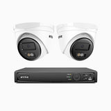H500 - Kit de surveillance PoE 5MP à 4 canaux avec 2 caméras, Vision nocturne intelligente à double éclairage, 3072 × 1728 à 20 ips, détection intelligente des personnes et des véhicules, microphone intégré, IP67