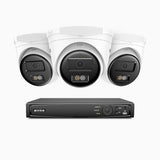 H500 - Kit de surveillance PoE 5MP à 4 canaux avec 3 caméras, Vision nocturne intelligente à double éclairage, 3072 × 1728 à 20 ips, détection intelligente des personnes et des véhicules, microphone intégré, IP67