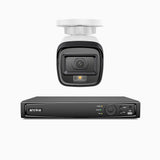 H500 - Kit de surveillance PoE 5MP à 4 canaux avec 1 caméra, Vision nocturne intelligente à double éclairage, 3072 × 1728 à 20 ips, détection intelligente des personnes et des véhicules, microphone intégré, IP67