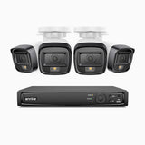 H500 - Kit de surveillance PoE 5MP à 4 canaux avec 4 caméras, Vision nocturne intelligente à double éclairage, 3072 × 1728 à 20 ips, détection intelligente des personnes et des véhicules, microphone intégré, IP67