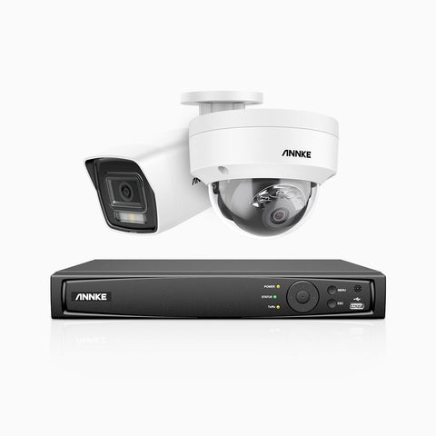 H800 - Kit de surveillance PoE 4K à 4 canaux avec 1 caméra bullet et 1 caméra dôme, anti-vandalisme IK10, vision nocturne en couleur et infrarouge, Détection Personne-Véhicule, Microphone intégré, Champ de vision de 96°, RTSP et ONVIF pris en charge
