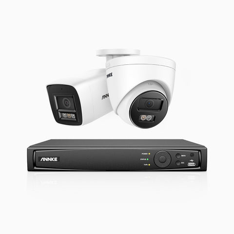 H800 - Kit de surveillance PoE 4K à 4 canaux avec 1 caméra bullet et 1 caméra tourelle, vision nocturne en couleur et infrarouge, Détection Personne-Véhicule, Microphone intégré, Champ de vision de 96°, RTSP et ONVIF pris en charge
