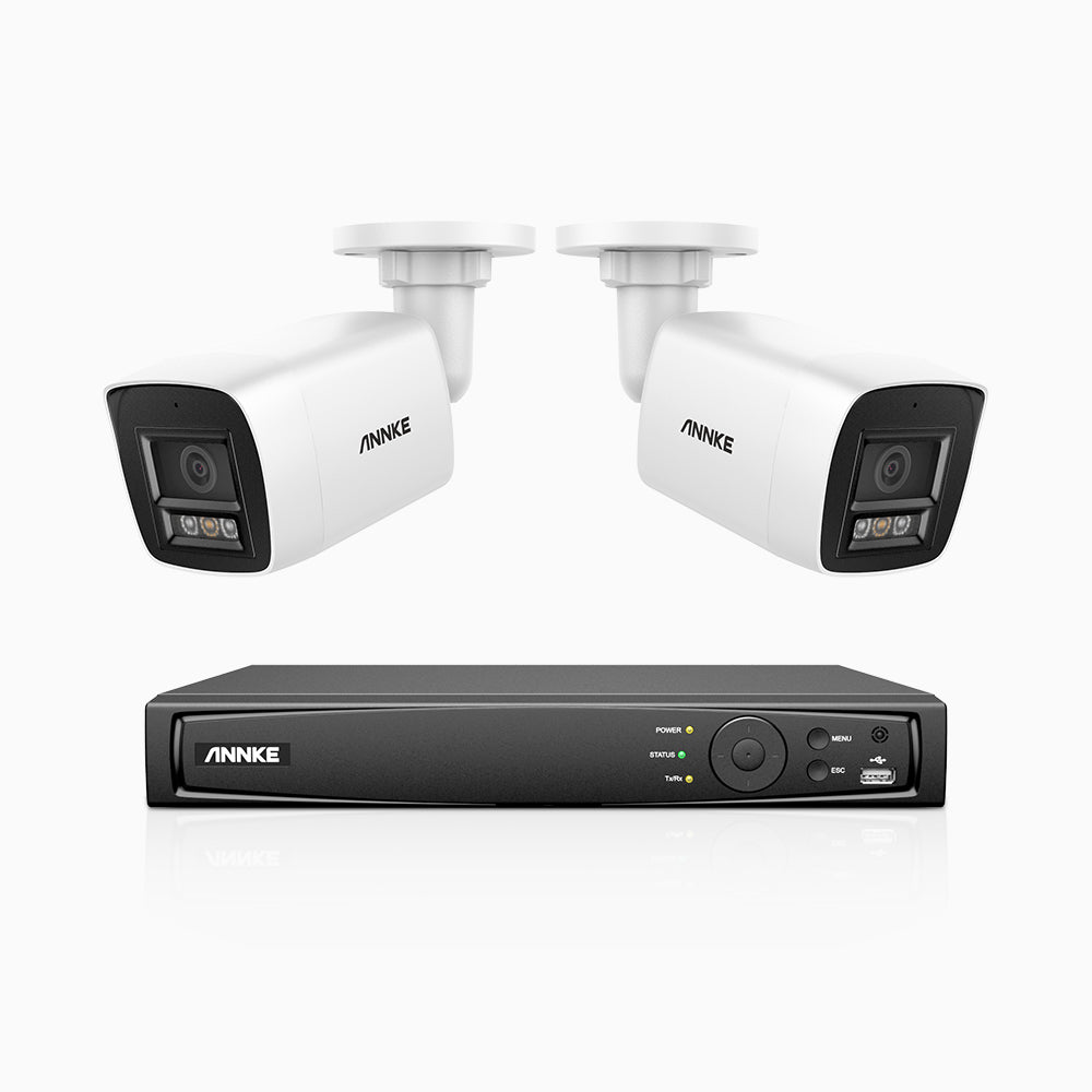 H800 - Kit de surveillance PoE 4K à 4 canaux avec 2 caméras, vision nocturne en couleur et infrarouge, Détection Personne-Véhicule, Microphone intégré, Champ de vision de 96°, RTSP et ONVIF pris en charge