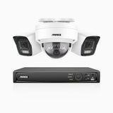 H800 - Kit de surveillance PoE 4K à 4 canaux avec 2 caméras bullet et 1 caméra dôme, anti-vandalisme IK10, vision nocturne en couleur et infrarouge, Détection Personne-Véhicule, Microphone intégré, Champ de vision de 96°, RTSP et ONVIF pris en charge