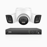 H800 - Kit de surveillance PoE 4K à 4 canaux avec 2 caméras bullet et 1 caméra tourelle, vision nocturne en couleur et infrarouge, Détection Personne-Véhicule, Microphone intégré, Champ de vision de 96°, RTSP et ONVIF pris en charge