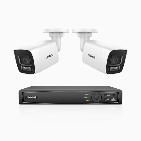 H800 - Kit de surveillance PoE 4K à 4 canaux avec 2 caméras, vision nocturne en couleur et infrarouge, Détection Personne-Véhicule, Microphone intégré, Champ de vision de 96°, RTSP et ONVIF pris en charge