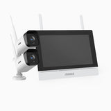 WTL300 - Kit vidéo surveillance sans fil 3MP avec écran 7", NVR 4 canaux et 2 caméras, détection de mouvement, audio bidirectionnel, vision nocturne IR, compatible Alexa