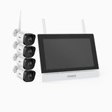 WTL300 - Kit vidéo surveillance sans fil 3MP avec écran 7", NVR 4 canaux et 4 caméras, détection de mouvement, audio bidirectionnel, vision nocturne IR, compatible Alexa
