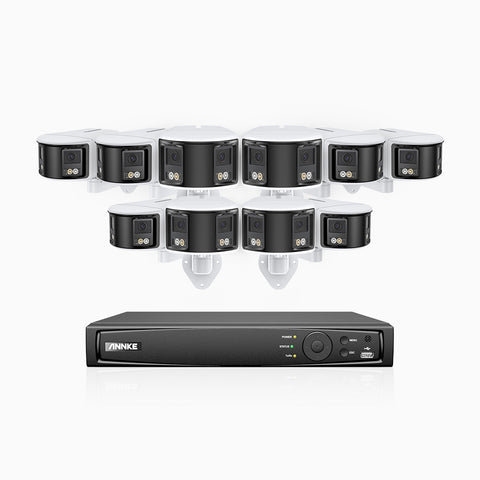 FDH600 - Kit de surveillance PoE 6MP à 16 canaux avec 10 caméras, double objectif, ultra grand angle 180°, super ouverture f/1.2, micro intégré, sirène et alarme actives, Détection Intelligente de Mouvement