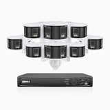 FDH600 - Kit de surveillance PoE 6MP à 16 canaux avec 8 caméras, double objectif, ultra grand angle 180°, super ouverture f/1.2, micro intégré, sirène et alarme actives, Détection Intelligente de Mouvement