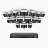 FDH600 - Kit de surveillance PoE 6MP à 16 canaux avec 16 caméras, double objectif, ultra grand angle 180°, super ouverture f/1.2, micro intégré, sirène et alarme actives, Détection Intelligente de Mouvement