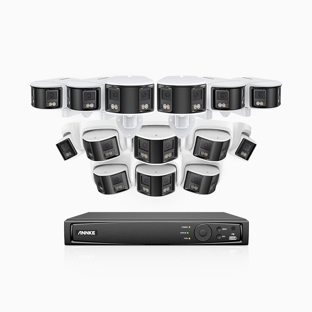 FDH600 - Kit de surveillance PoE 6MP à 16 canaux avec 8 caméras bullet et 8 caméras tourelle, double objectif, ultra grand angle 180°, super ouverture f/1.2, micro intégré, Détection Intelligente de Mouvement