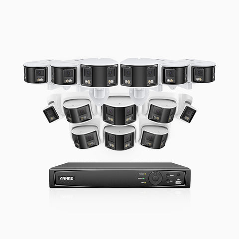 FDH600 - Kit de surveillance PoE 6MP à 16 canaux avec 8 caméras bullet et 8 caméras tourelle, double objectif, ultra grand angle 180°, super ouverture f/1.2, micro intégré, Détection Intelligente de Mouvement