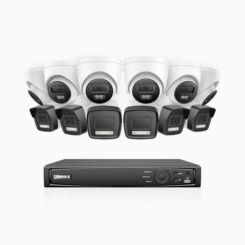 AH500 - Kit de surveillance PoE 3K à 16 canaux avec 6 caméras bullet et 6 caméras tourelle, vision nocturne en couleur et infrarouge, résolution 3072*1728, ouverture f/1.6 (0.005 Lux), détection humaine et véhicule, microphone intégré, IP67