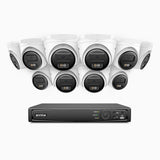 H500 - Kit de surveillance PoE 5MP à 16 canaux avec 10 caméras, Vision nocturne intelligente à double éclairage, 3072 × 1728 à 20 ips, détection intelligente des personnes et des véhicules, microphone intégré, IP67