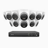 H500 - Kit de surveillance PoE 5MP à 16 canaux avec 12 caméras, Vision nocturne intelligente à double éclairage, 3072 × 1728 à 20 ips, détection intelligente des personnes et des véhicules, microphone intégré, IP67
