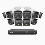 H500 - Kit de surveillance PoE 5MP à 16 canaux avec 10 caméras, Vision nocturne intelligente à double éclairage, 3072 × 1728 à 20 ips, détection intelligente des personnes et des véhicules, microphone intégré, IP67