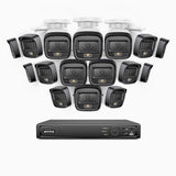 H500 - Kit de surveillance PoE 5MP à 16 canaux avec 16 caméras, Vision nocturne intelligente à double éclairage, 3072 × 1728 à 20 ips, détection intelligente des personnes et des véhicules, microphone intégré, IP67