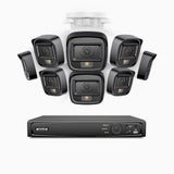 H500 - Kit de surveillance PoE 5MP à 16 canaux avec 8 caméras, Vision nocturne intelligente à double éclairage, 3072 × 1728 à 20 ips, détection intelligente des personnes et des véhicules, microphone intégré, IP67