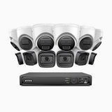 H300 - Kit de surveillance PoE 3MP à 16 canaux avec 6 caméra bullet et 6 caméras tourelle, vision nocturne EXIR 2.0, détection de mouvement, H.265+, étanchéité IP67