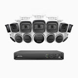 H300 - Kit de surveillance PoE 3MP à 16 canaux avec 7 caméra bullet et 7 caméras tourelle, vision nocturne EXIR 2.0, détection de mouvement, H.265+, étanchéité IP67