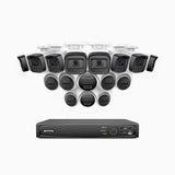 H300 - Kit de surveillance PoE 3MP à 16 canaux avec 8 caméra bullet et 8 caméras tourelle, vision nocturne EXIR 2.0, détection de mouvement, H.265+, étanchéité IP67