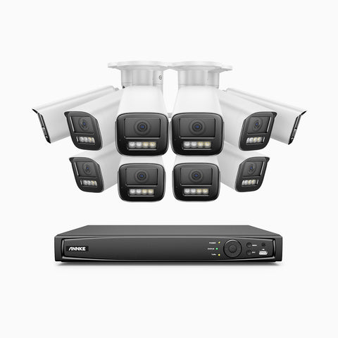 AZH800 - Kit de surveillance 4K à 16 canaux avec 10 PoE caméras, Zoom optique 4X, vision nocturne à deux lumières, détection de mouvement 2.0, Microphone intégré, sirène et alarme stroboscopique