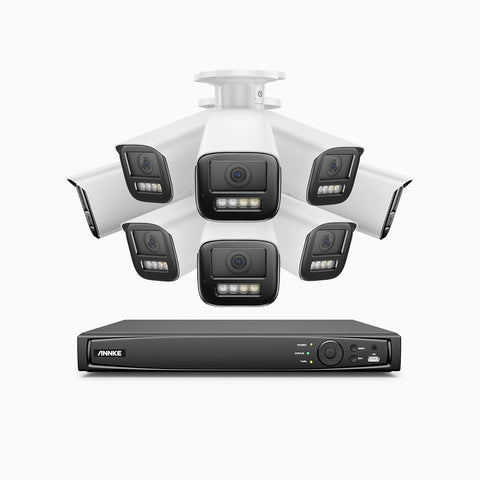 AZH800 - Kit de surveillance 4K à 16 canaux avec 8 PoE caméras, Zoom optique 4X, vision nocturne à deux lumières, détection de mouvement 2.0, Microphone intégré, sirène et alarme stroboscopique