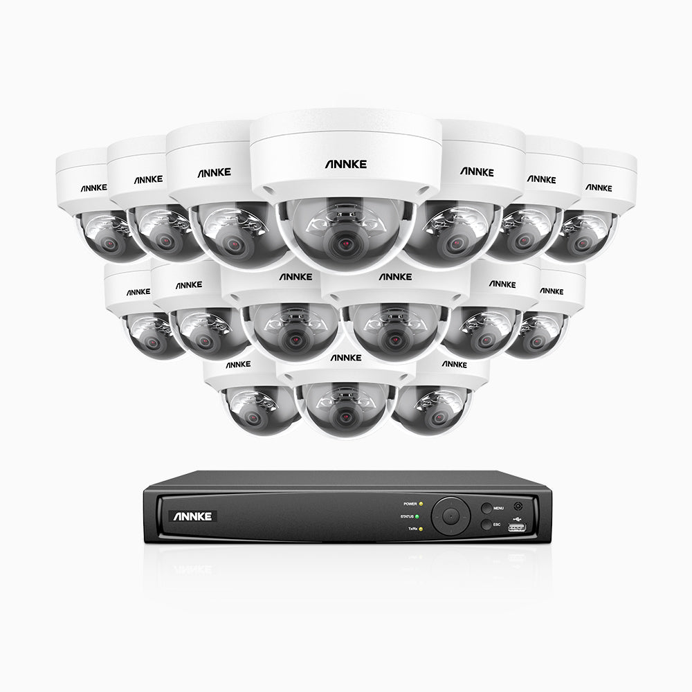 H1200 -  Kit de surveillance PoE 4K 12MP à 16 canaux avec 16 caméras, vision nocturne couleur et IR, détection humaine et véhiculaire, H.265+, microphone intégré, stockage local maximal de 512 Go, IP67