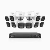 H800 - Kit de surveillance PoE 4K à 16 canaux avec 10 caméras bullet et 2 caméras dôme, anti-vandalisme IK10, vision nocturne en couleur et infrarouge, tection de personnes et de véhicules, Microphone intégré, RTSP et ONVIF pris en charge