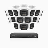 H1200 -  Kit de surveillance PoE 4K 12MP à 16 canaux avec 16 caméras, vision nocturne couleur et IR, détection humaine et véhiculaire, H.265+, microphone intégré, stockage local maximal de 512 Go, IP67