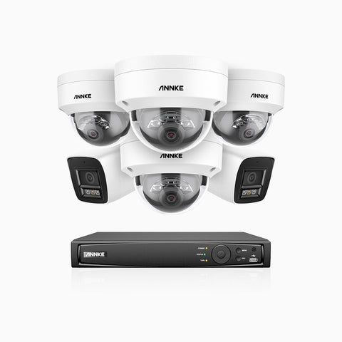 H800 - Kit de surveillance PoE 4K à 16 canaux avec 2 caméras bullet et 4 caméras dôme, anti-vandalisme IK10, vision nocturne en couleur et infrarouge, Détection Personne-Véhicule, Microphone intégré, Champ de vision de 96°, RTSP et ONVIF pris en charge