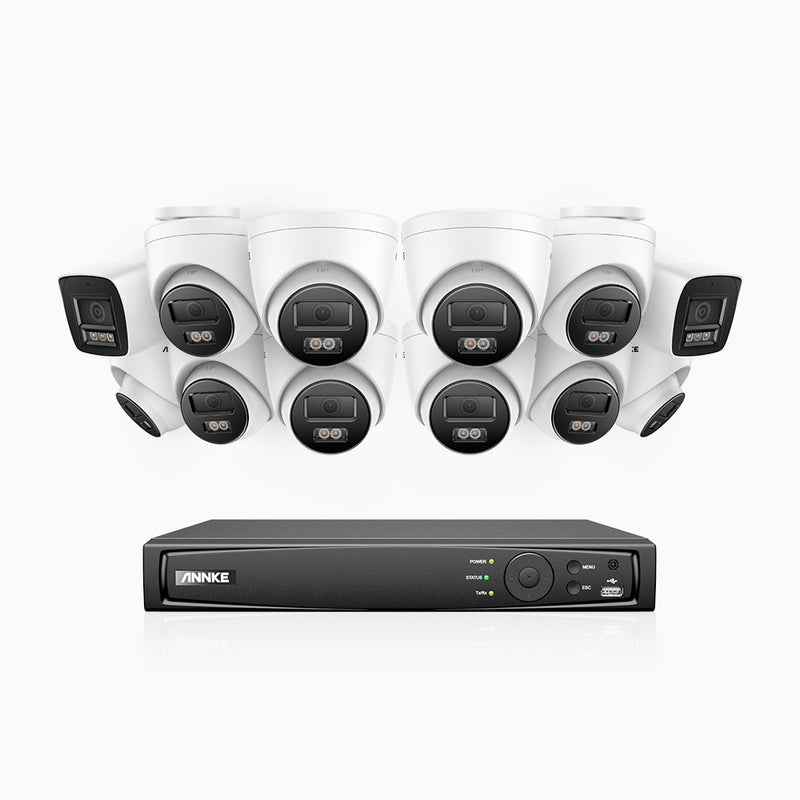 H800 - Kit de surveillance PoE 4K à 16 canaux avec 2 caméras bullet et 10 caméras tourelle, vision nocturne en couleur et infrarouge, Détection Personne-Véhicule, Microphone intégré, Champ de vision de 96°, RTSP et ONVIF pris en charge