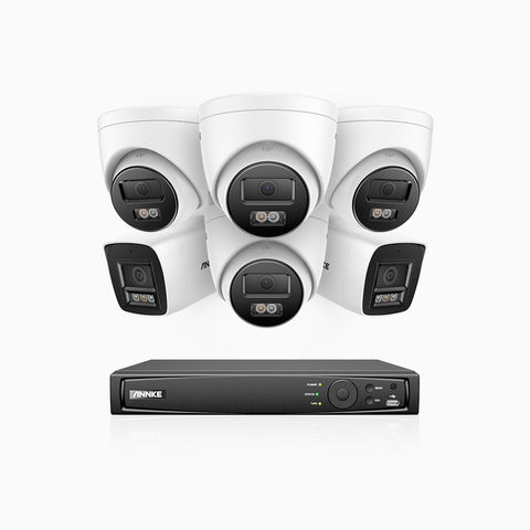 H800 - Kit de surveillance PoE 4K à 16 canaux avec 2 caméras bullet et 4 caméras tourelle, vision nocturne en couleur et infrarouge, Détection de personnes et de véhicules, Microphone intégré, Champ de vision de 96°, RTSP et ONVIF pris en charge