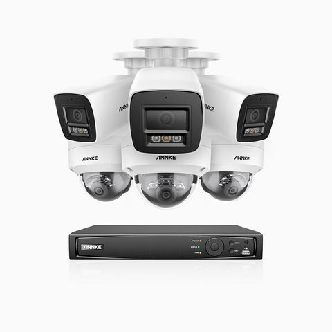 H800 - Kit de surveillance PoE 4K à 16 canaux avec 3 caméras bullet et 3 caméras dôme, anti-vandalisme IK10, vision nocturne en couleur et infrarouge, Détection Personne-Véhicule, Microphone intégré, Champ de vision de 96°, RTSP et ONVIF pris en charge