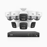 H800 - Kit de surveillance PoE 4K à 16 canaux avec 4 caméras bullet et 4 caméras dôme, anti-vandalisme IK10, vision nocturne en couleur et infrarouge, Détection Personne-Véhicule, Microphone intégré, Champ de vision de 96°, RTSP et ONVIF pris en charge