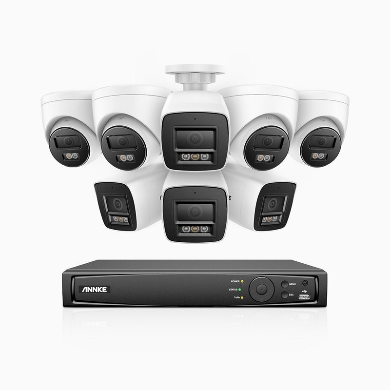 H800 - Kit de surveillance PoE 4K à 16 canaux avec 4 caméras bullet et 4 caméras tourelle, vision nocturne en couleur et infrarouge, Détection Personne-Véhicule, Microphone intégré, Champ de vision de 96°, RTSP et ONVIF pris en charge