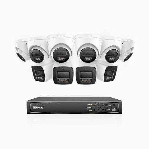 H800 - Kit de surveillance PoE 4K à 16 canaux avec 4 caméras bullet et 6 caméras tourelle, vision nocturne en couleur et infrarouge, Détection Personne-Véhicule, Microphone intégré, Champ de vision de 96°, RTSP et ONVIF pris en charge