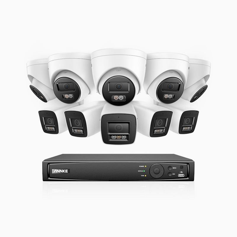 H800 - Kit de surveillance PoE 4K à 16 canaux avec 5 caméras bullet et 5 caméras tourelle, vision nocturne en couleur et infrarouge, Détection Personne-Véhicule, Microphone intégré, Champ de vision de 96°, RTSP et ONVIF pris en charge