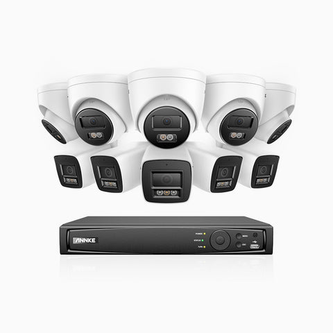 H800 - Kit de surveillance PoE 4K à 16 canaux avec 5 caméras bullet et 5 caméras tourelle, vision nocturne en couleur et infrarouge, Détection Personne-Véhicule, Microphone intégré, Champ de vision de 96°, RTSP et ONVIF pris en charge